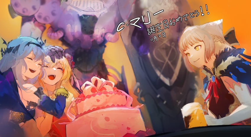 chaos marie, chaos aurora, chaos puss in boots, and chaos pinocchio (grimms notes) drawn by aki_(kot0maru)