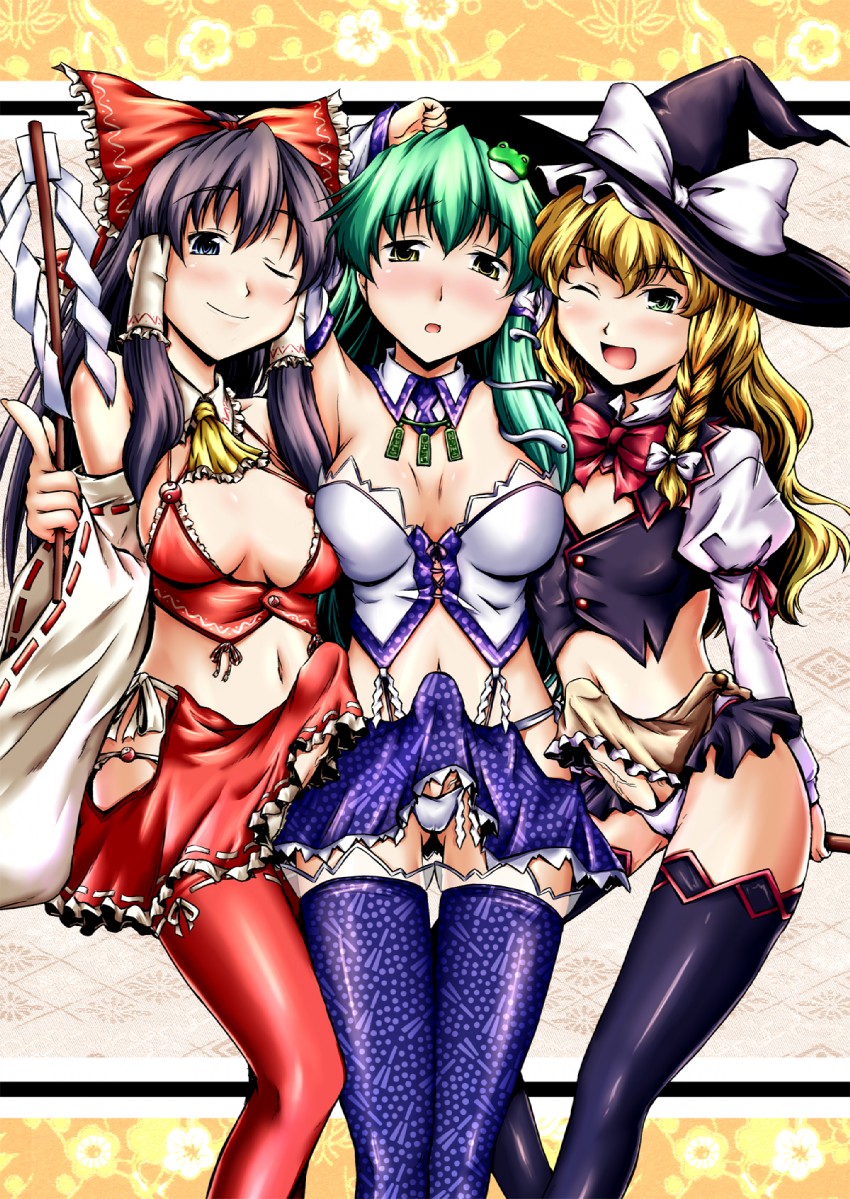 hakurei reimu, kirisame marisa, and kochiya sanae (touhou) drawn by yuzu_momo