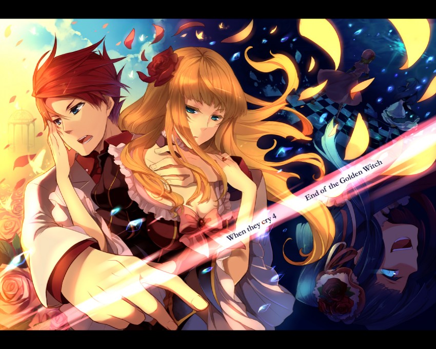beatrice, ushiromiya battler, frederica bernkastel, furudo erika, and lambdadelta (umineko no naku koro ni and 1 more) drawn by hanokage