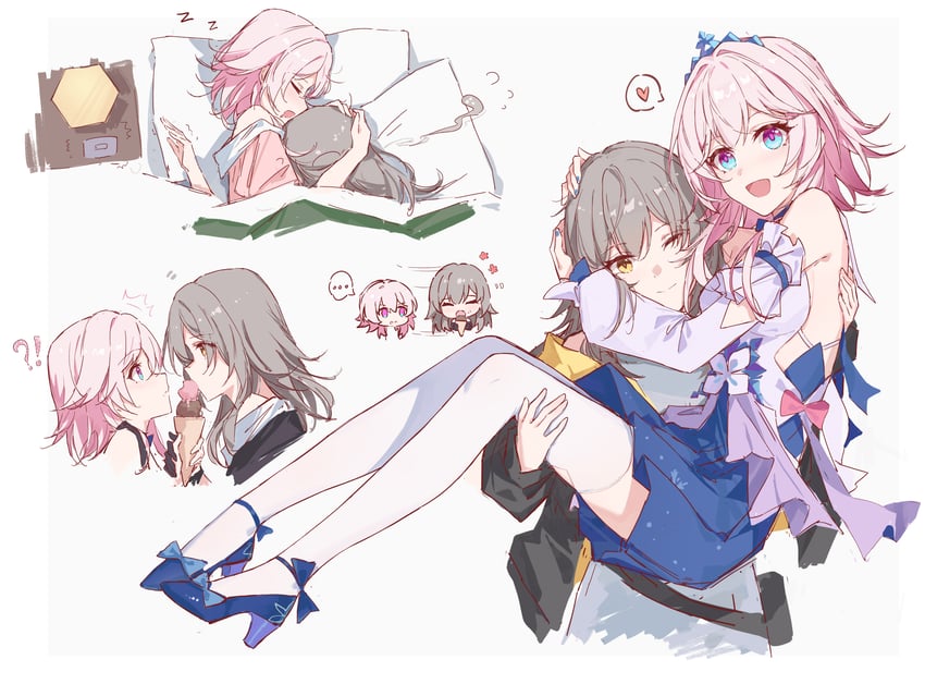 trailblazer, stelle, and march 7th (honkai and 1 more) drawn by yajuu