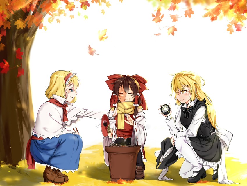 hakurei reimu, kirisame marisa, and alice margatroid (touhou) drawn by tendo_(zhazhatiantong)