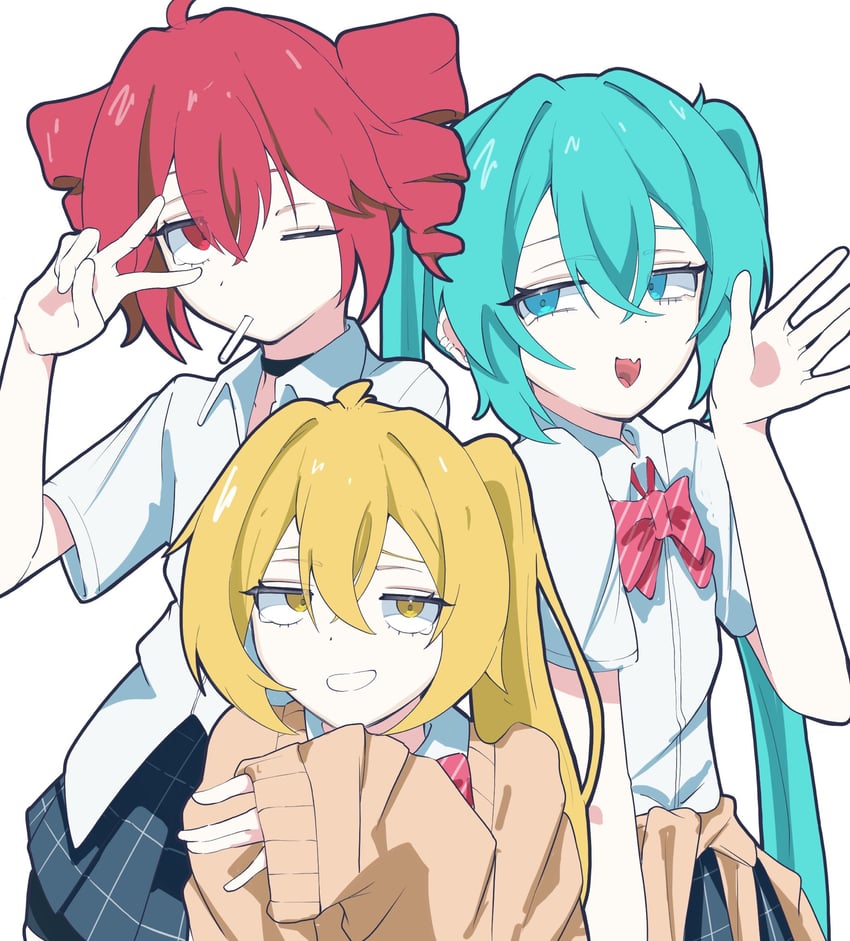 hatsune miku, kasane teto, and akita neru (vocaloid and 3 more) drawn by sacrai