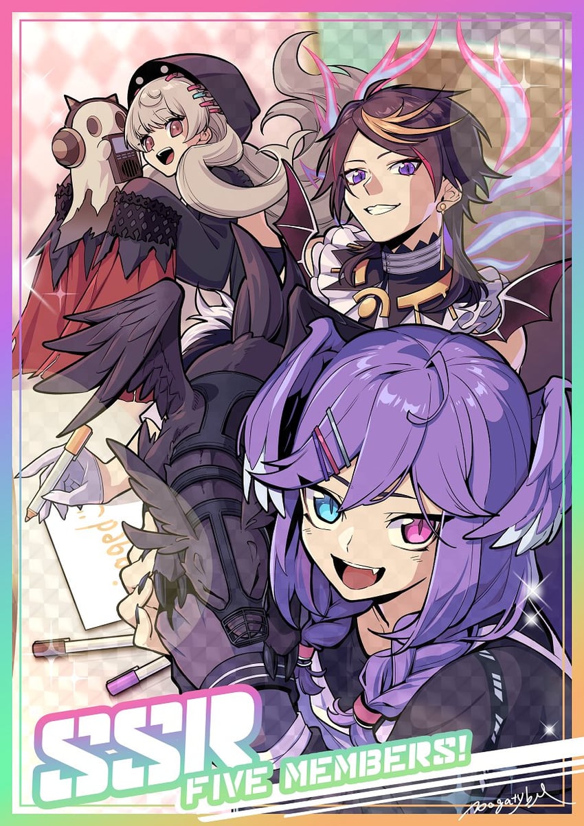 selen tatsuki, reimu endou, shu yamino, ember, and poppi (nijisanji and 1 more) drawn by pogatyb