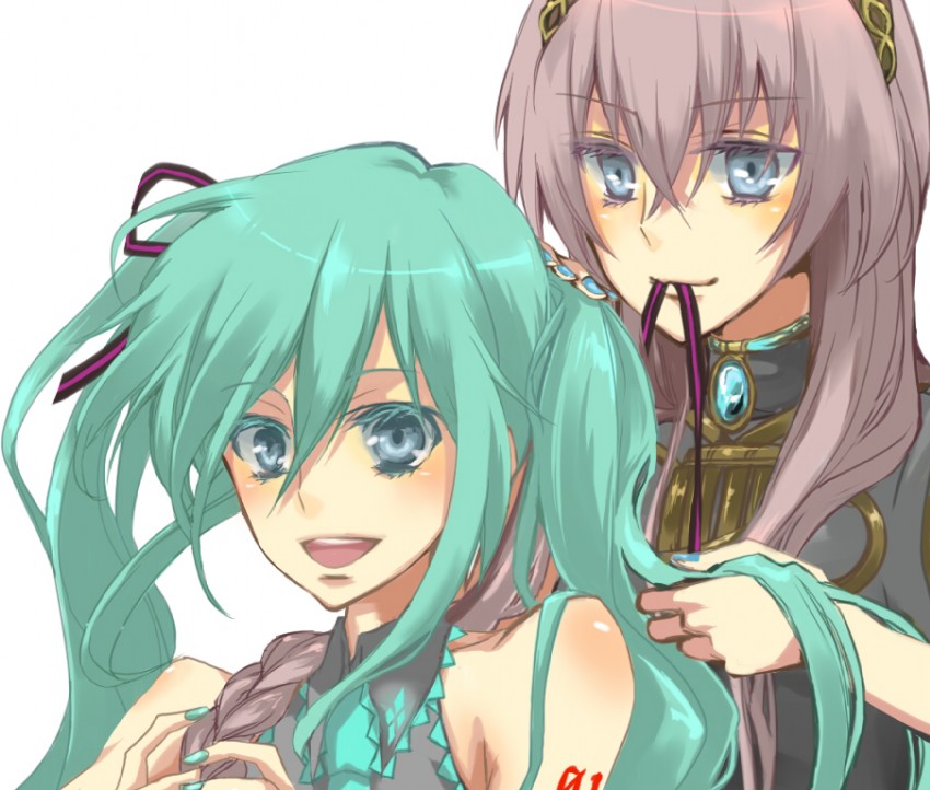 hatsune miku and megurine luka (vocaloid) drawn by mitsu_(ssz999)