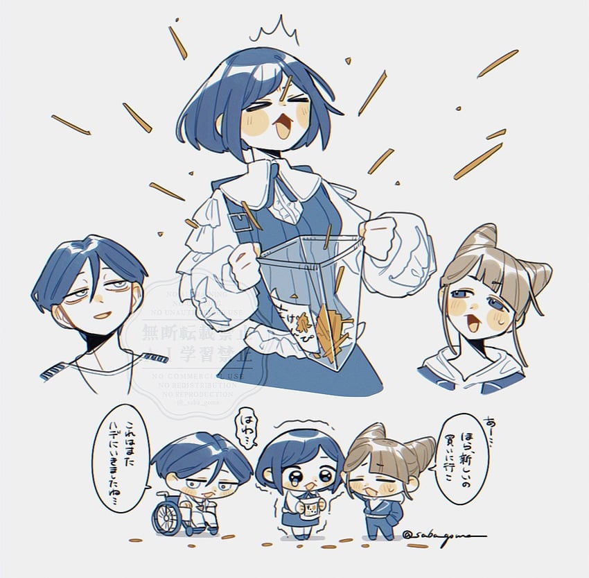 fukurai azami, jasmine, and meguriya ayumu (toshi densetsu kaitai center) drawn by saba_goma