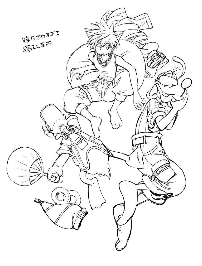 sora, donald duck, and goofy (kingdom hearts and 2 more) drawn by amano_shiro