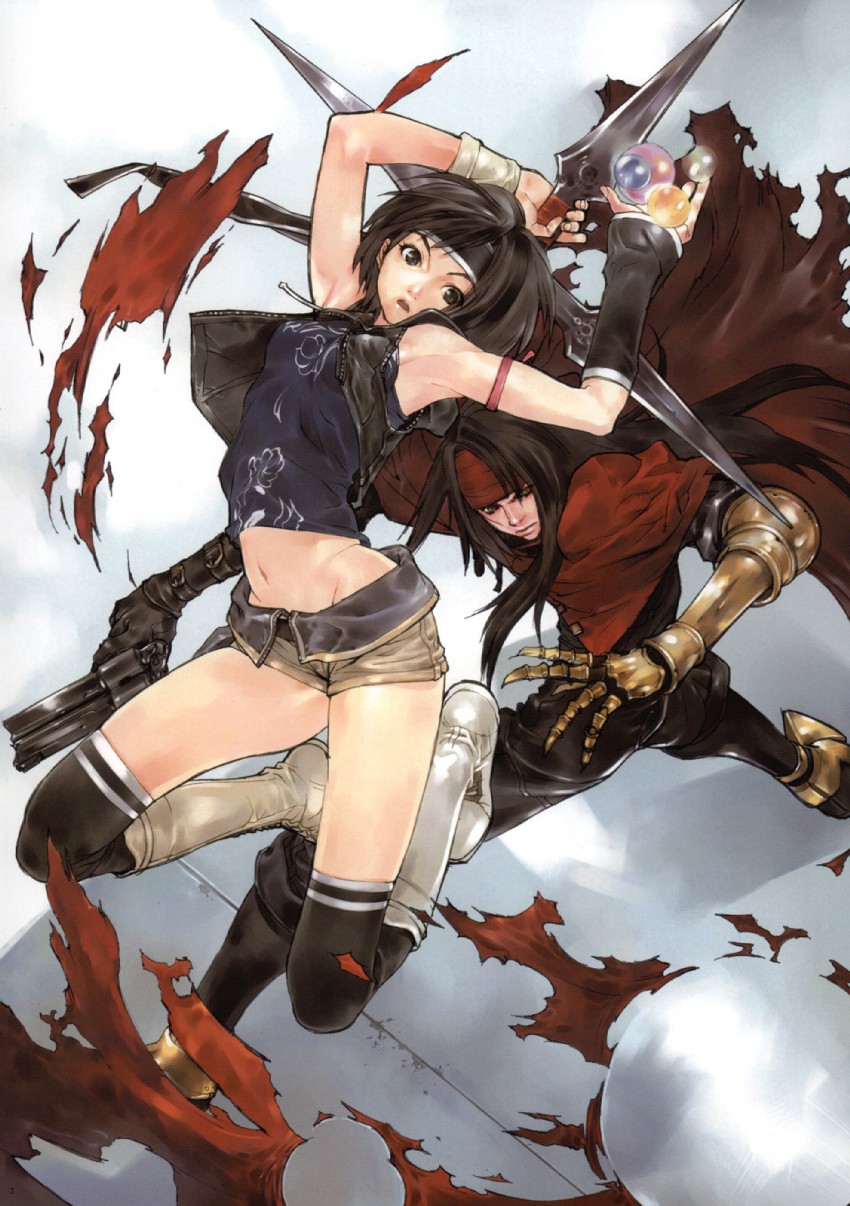 yuffie kisaragi and vincent valentine (final fantasy and 2 more) drawn by okazaki_takeshi