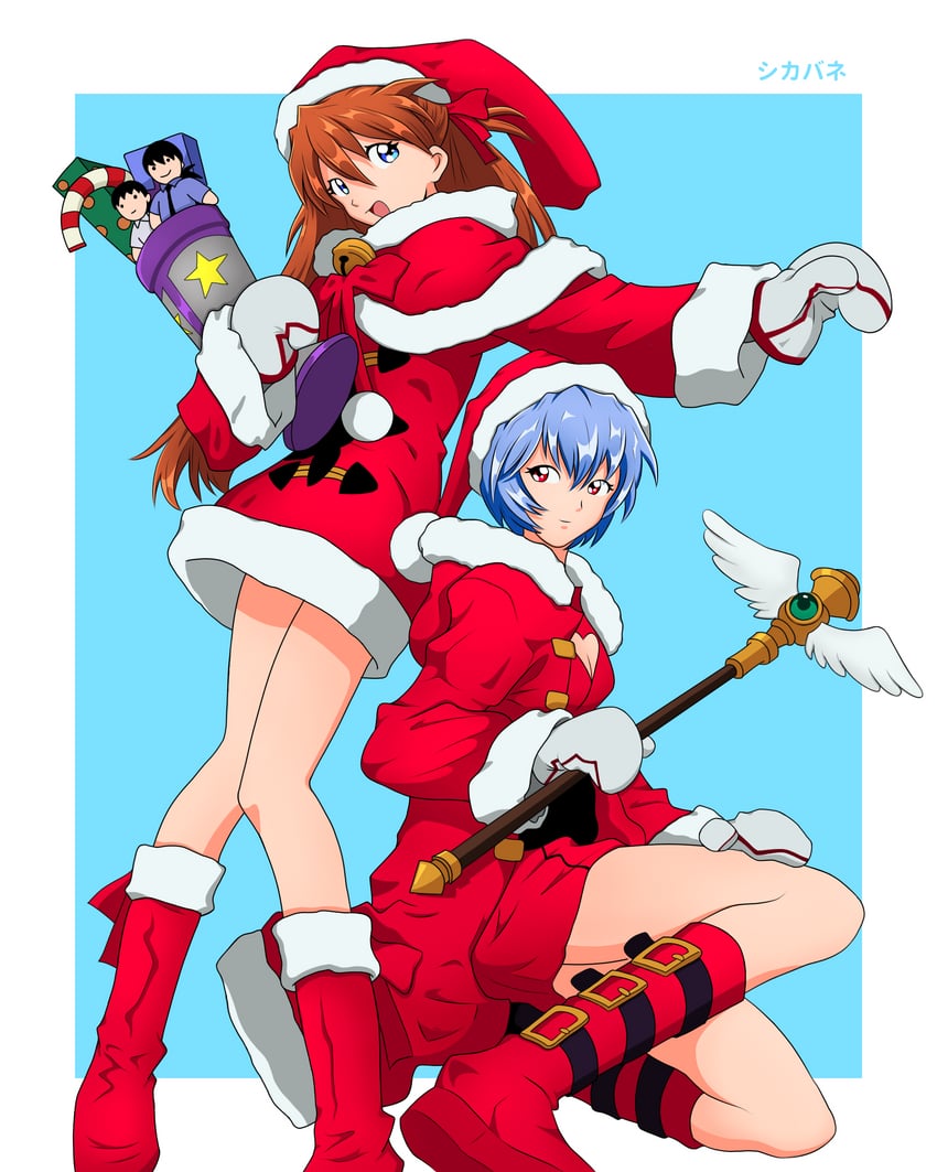 souryuu asuka langley and ayanami rei (neon genesis evangelion) drawn by shikabane_(sh1kaban3)