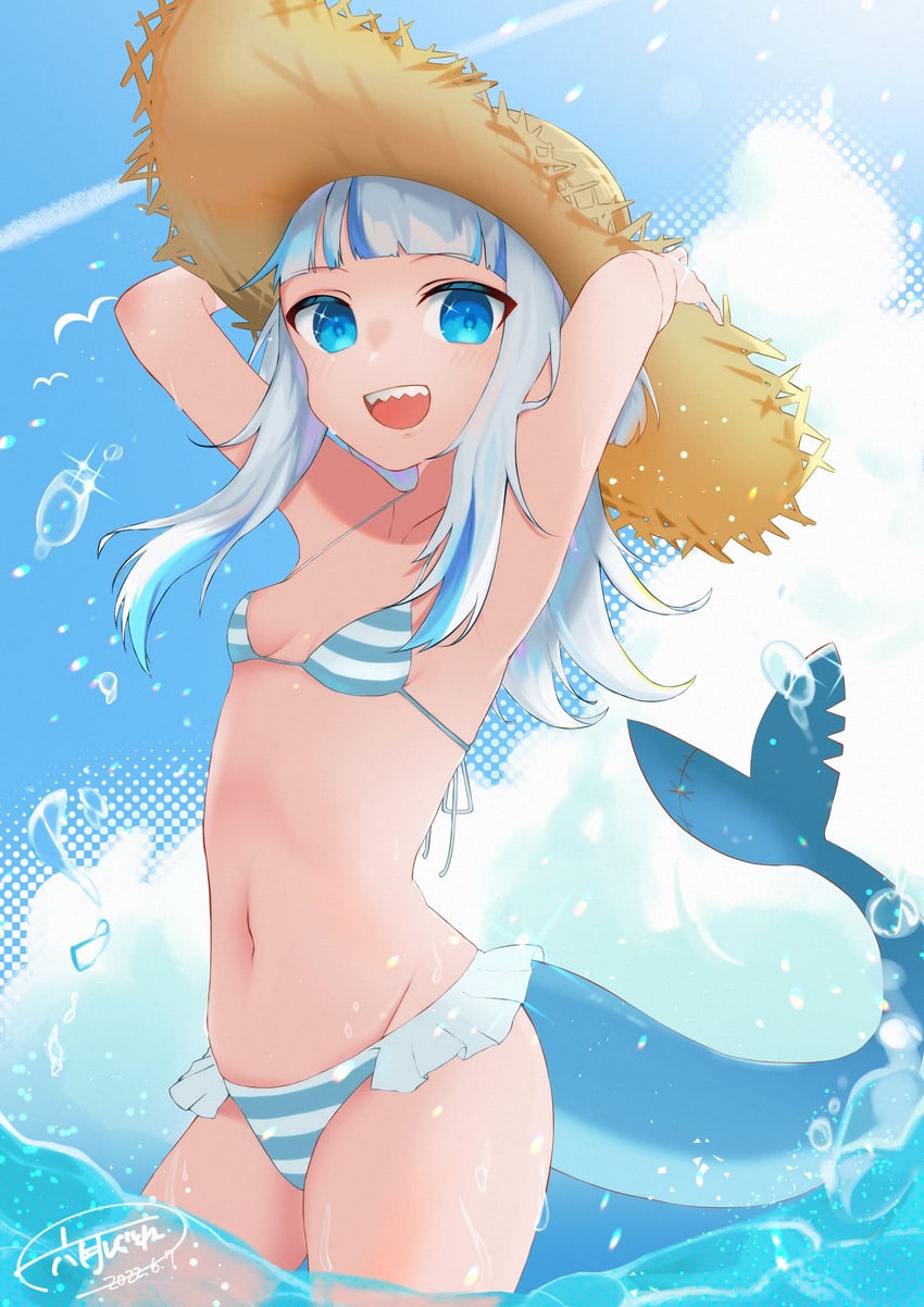 gawr gura (hololive and 1 more) drawn by rokugatsu_shigure