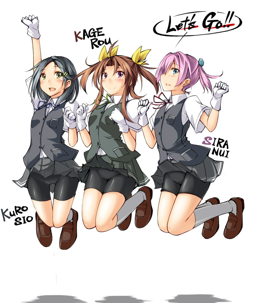 shiranui, kagerou, and kuroshio (kantai collection) drawn by kaminagi_(kaminagi-tei)