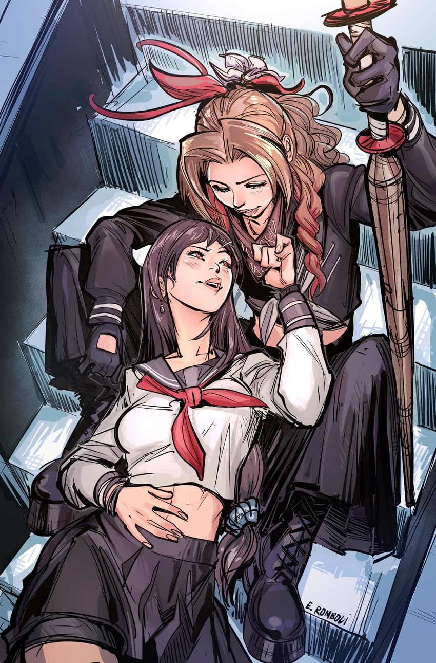 tifa lockhart and aerith gainsborough (final fantasy and 2 more) drawn by afterlaughs