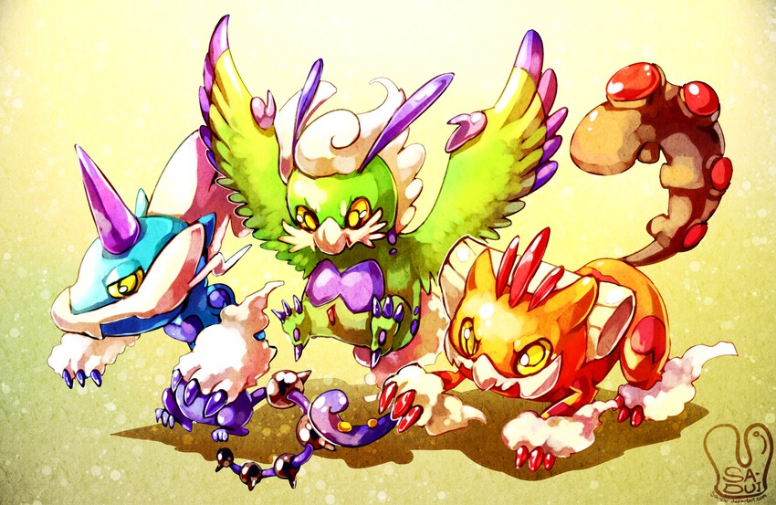 thundurus, tornadus, and landorus (pokemon) drawn by sa-dui