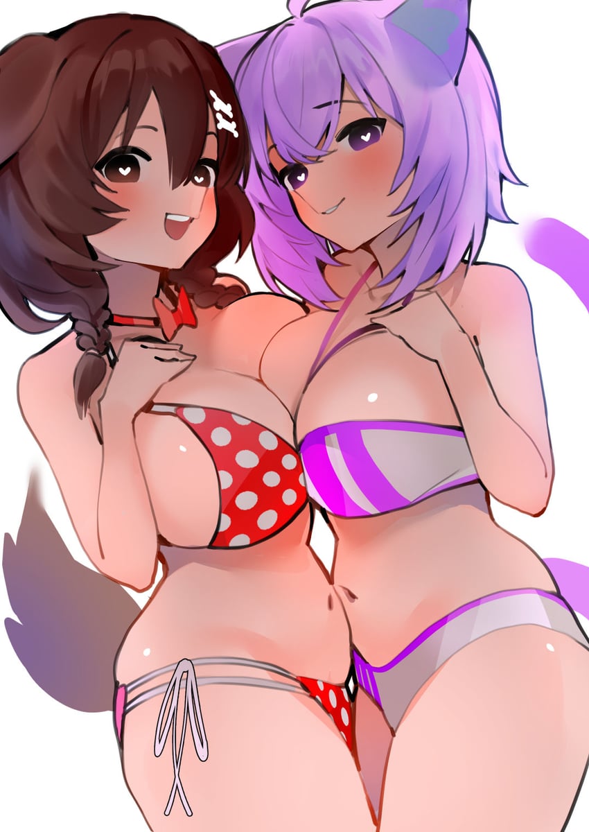 nekomata okayu and inugami korone (hololive) drawn by dismassd