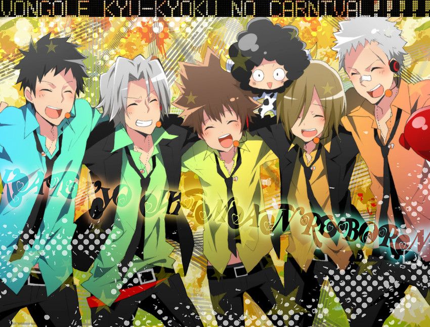 sawada tsunayoshi, gokudera hayato, yamamoto takeshi, lambo, sasagawa ryohei, and 1 more (katekyo hitman reborn!) drawn by danemaru
