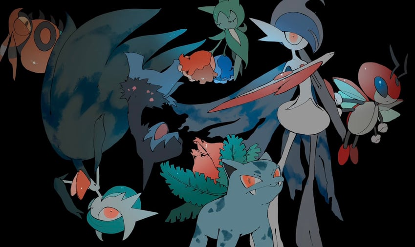 gardevoir, mega gardevoir, gallade, ivysaur, roselia, and 4 more (pokemon) drawn by naqna