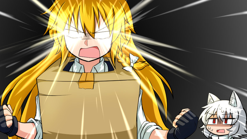kirisame marisa, inubashiri momiji, and cardboard box gundam (touhou) drawn by sumiya_nadateru