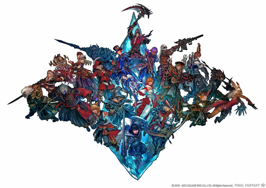warrior of light, white mage, adventurer, black mage, paladin, and 16 more (final fantasy and 1 more) drawn by nagamine_hiroyuki