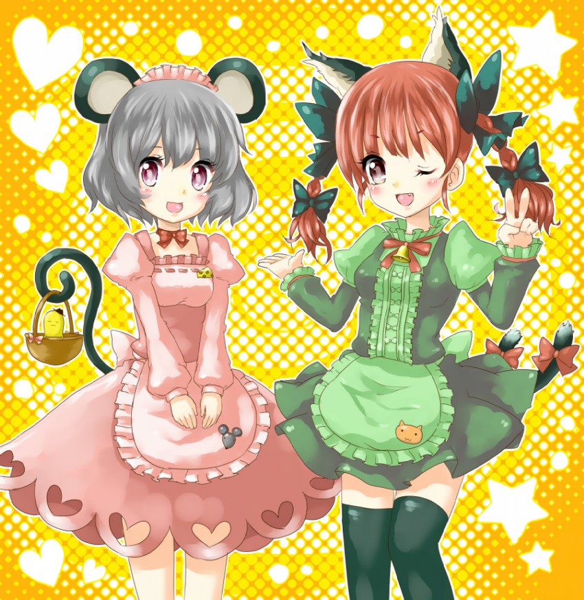 kaenbyou rin, nazrin, and cheese-kun (touhou and 1 more) drawn by owarine_miku