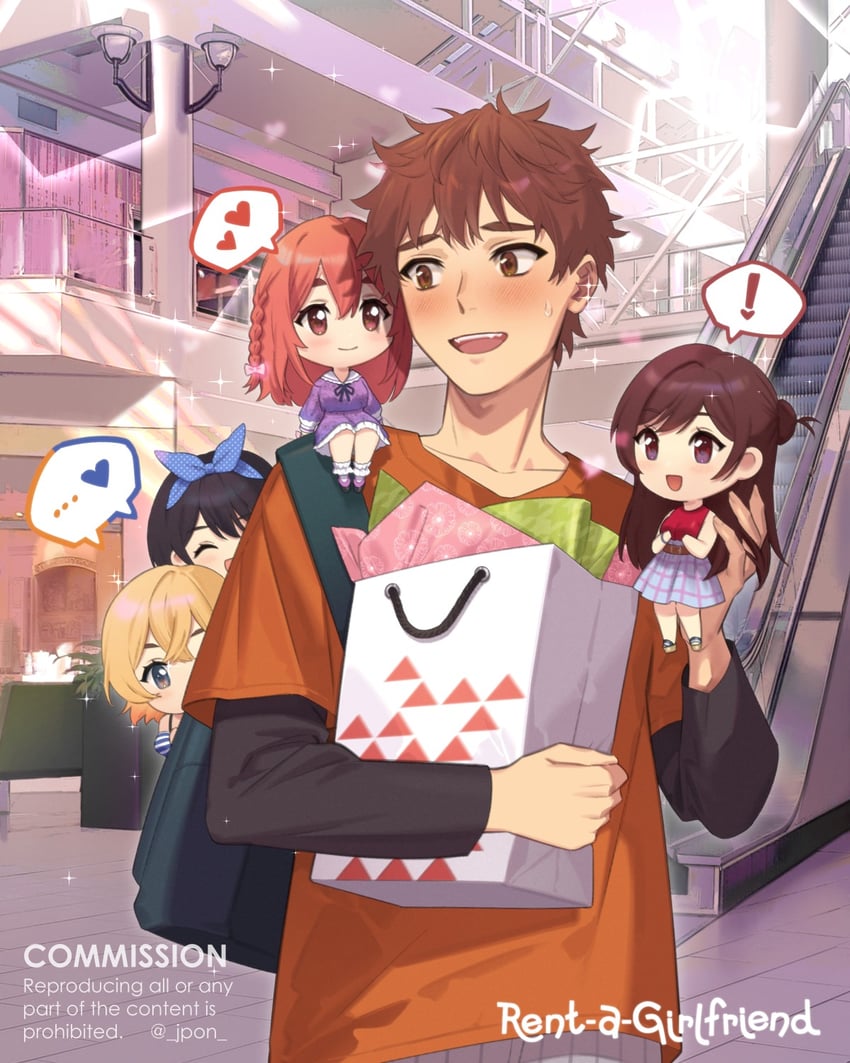 mizuhara chizuru, sarashina ruka, nanami mami, sakurasawa sumi, and kinoshita kazuya (kanojo okarishimasu) drawn by joodaru