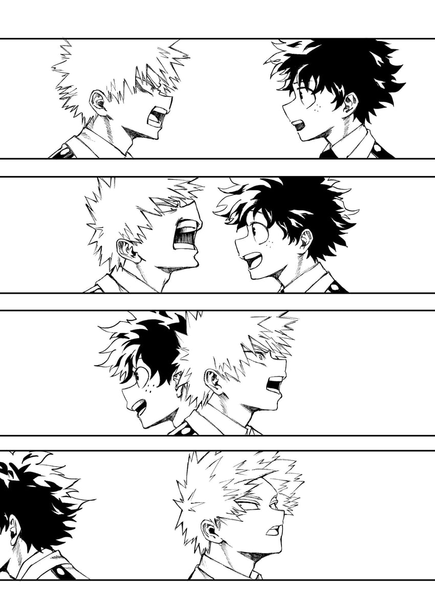 midoriya izuku and bakugou katsuki (boku no hero academia) drawn by setubigo