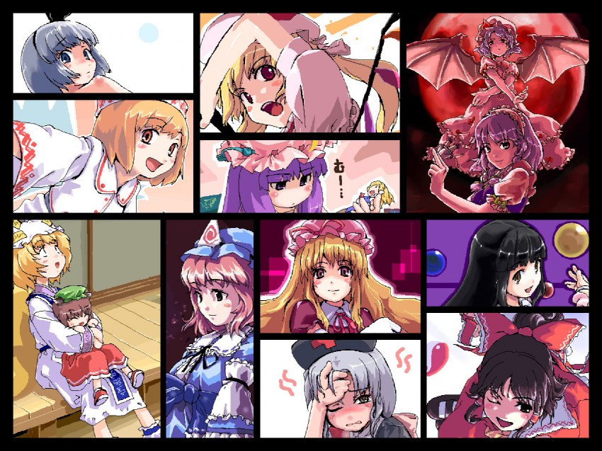 hakurei reimu, remilia scarlet, flandre scarlet, izayoi sakuya, konpaku youmu, and 8 more (touhou) drawn by sys_(suisei)