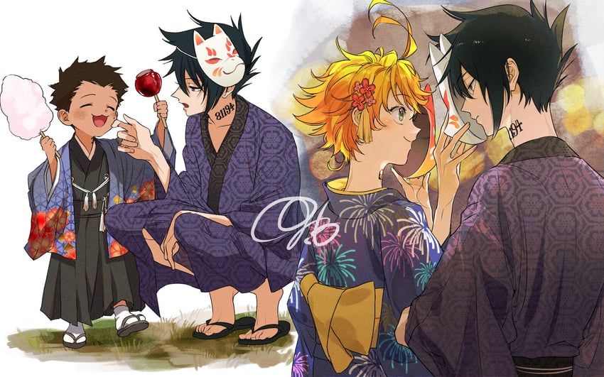 emma, ray, and phil (yakusoku no neverland) drawn by m_m_pb
