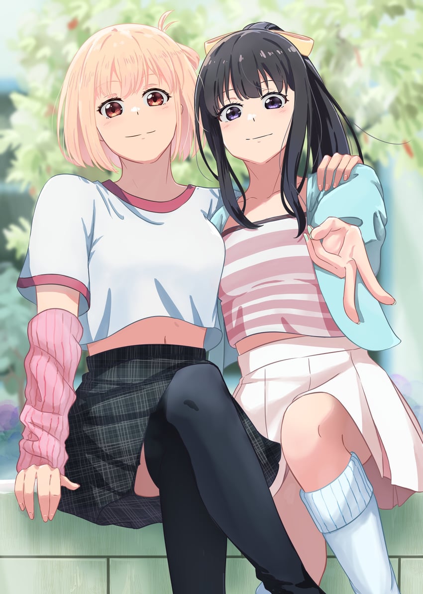 nishikigi chisato and inoue takina (lycoris recoil) drawn by chai_haru