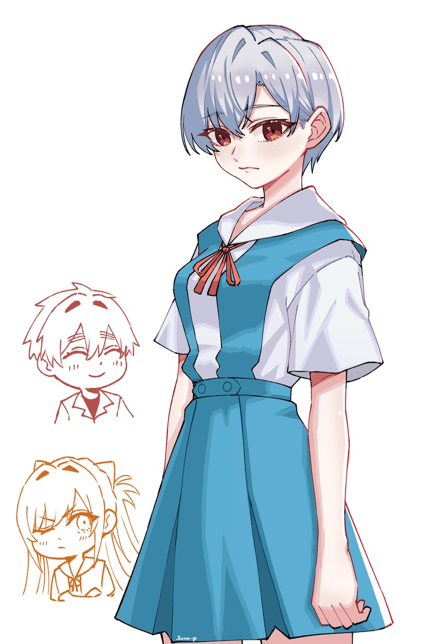 souryuu asuka langley, ayanami rei, ikari shinji, inda karane, aijou rentarou, and 1 more (neon genesis evangelion and 1 more) drawn by jjum_pp