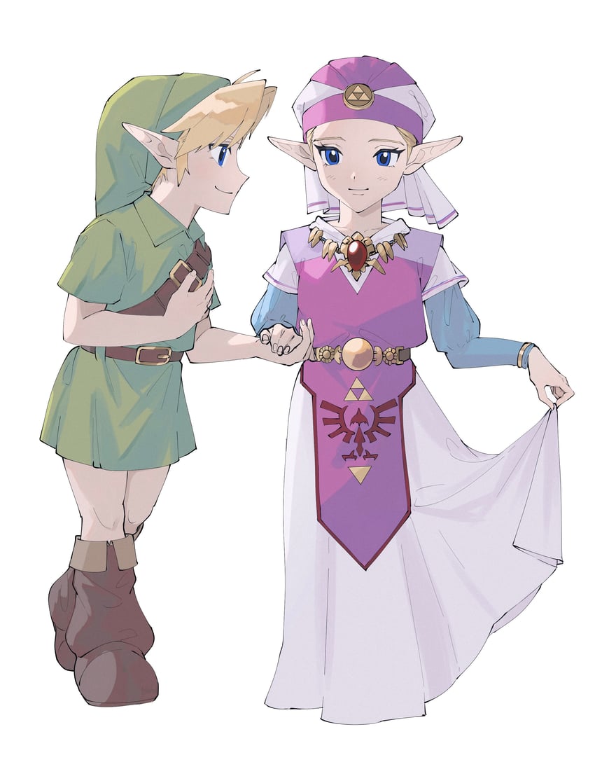 link, princess zelda, young link, and young zelda (the legend of zelda and 1 more) drawn by yamori_(yamoooon21)