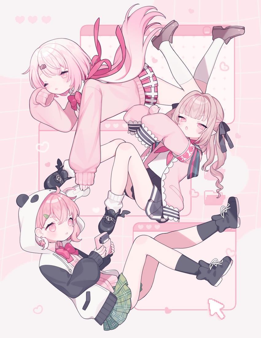 makaino ririmu, shiina yuika, and sasaki saku (nijisanji) drawn by 3tokitamago