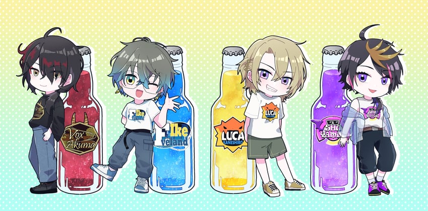 ike eveland, vox akuma, luca kaneshiro, and shu yamino (nijisanji and 1 more) drawn by at_1st_day