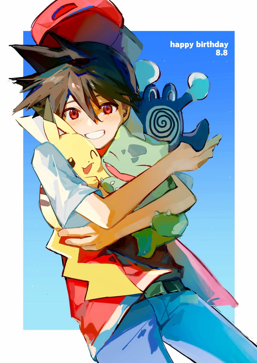 pikachu, red, bulbasaur, pika, and poliwhirl (pokemon and 1 more) drawn by summerbb12