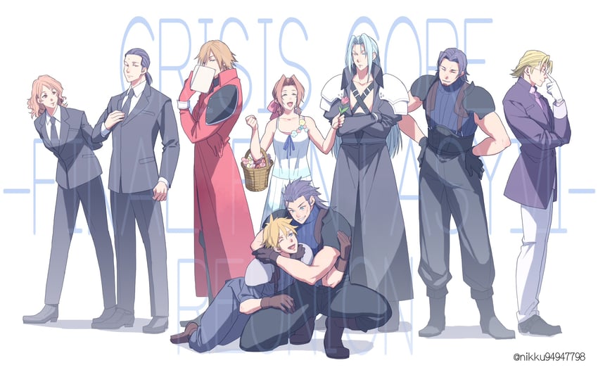 cloud strife, aerith gainsborough, sephiroth, zack fair, genesis rhapsodos, and 4 more (final fantasy and 2 more) drawn by t3_(19841230)