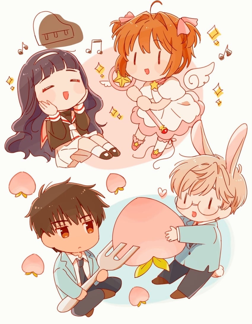 kinomoto sakura, daidouji tomoyo, kinomoto touya, and tsukishiro yukito (cardcaptor sakura) drawn by hanamaru_dango