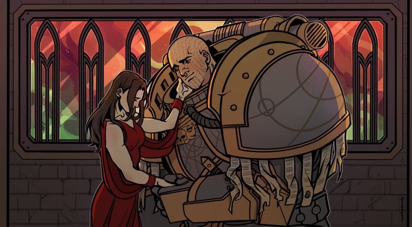 lorgar aurelian and cyrene valantion (warhammer 40k) drawn by natalia_kikicheva