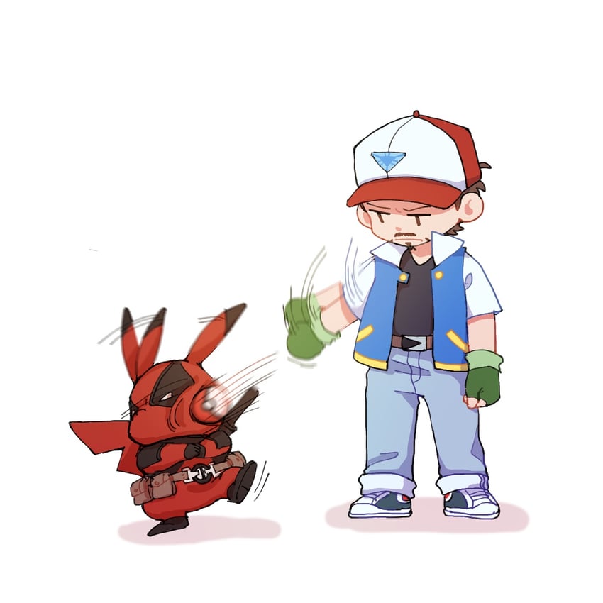 pikachu, ash ketchum, deadpool, tony stark, and ryan reynolds (pokemon and 3 more) drawn by wodeyongheng