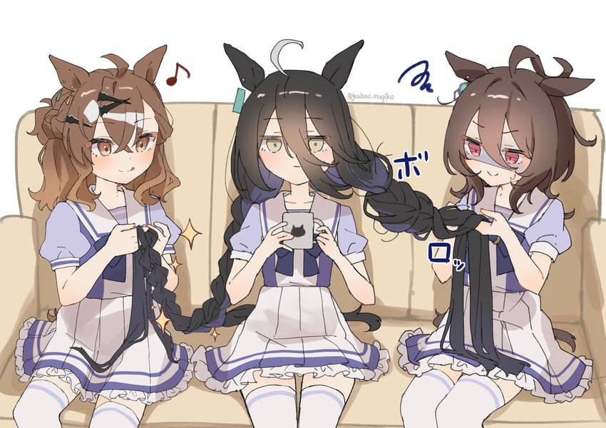 agnes tachyon, manhattan cafe, and jungle pocket (umamusume) drawn by yoshino_mugiko