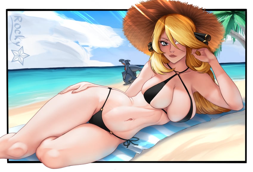 cynthia and garchomp (pokemon and 1 more) drawn by r0ckystar