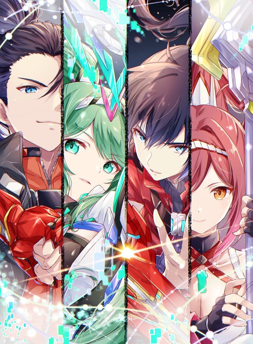 pneuma, noah, glimmer, and matthew (xenoblade chronicles and 3 more) drawn by ui_frara