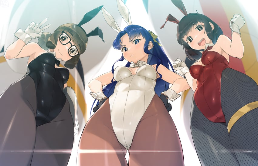 takaya noriko, amano kazumi, and higuchi kimiko (top wo nerae!) drawn by heibonkaeru