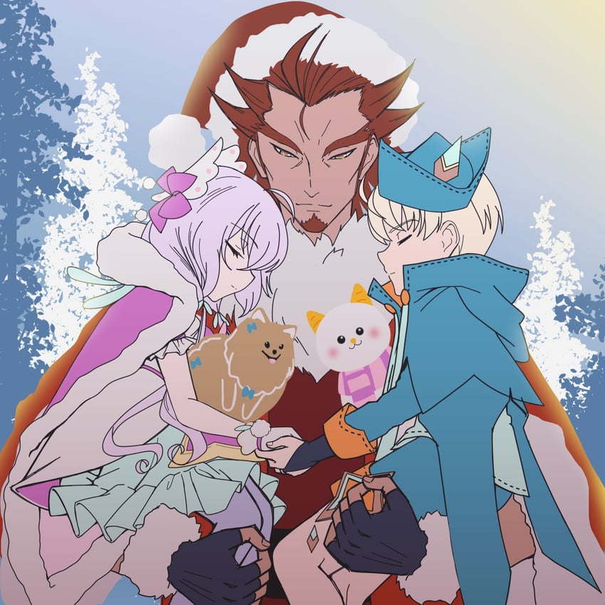 yukine chris, kazanari genjuurou, and leopold (senki zesshou symphogear and 1 more) drawn by axia-chan