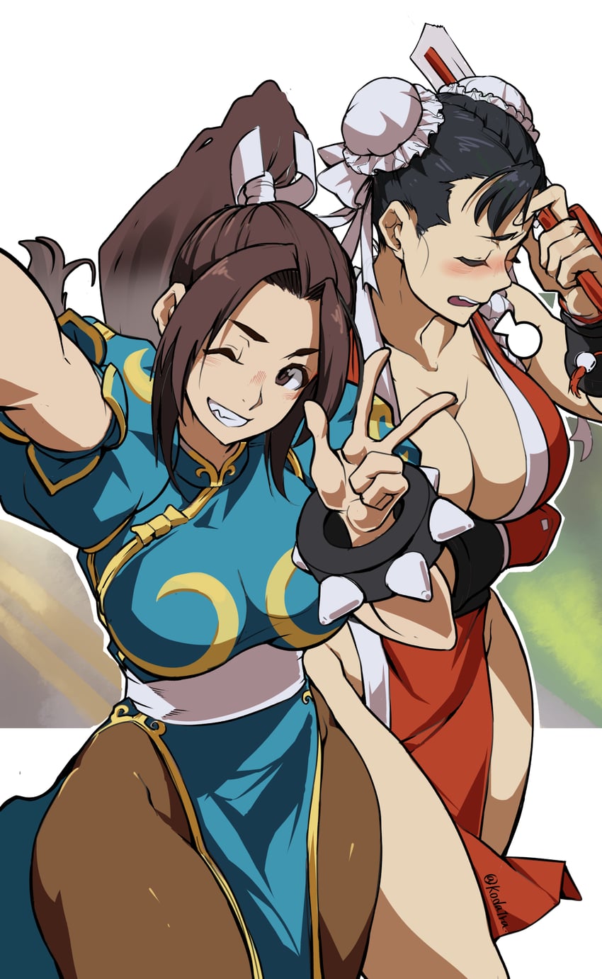 chun-li and shiranui mai (street fighter and 3 more) drawn by koda1ra
