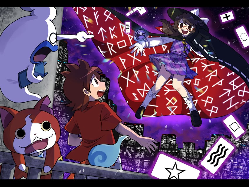 usami sumireko, jibanyan, whisper, and amano keita (touhou and 2 more) drawn by furukawa_(yomawari)