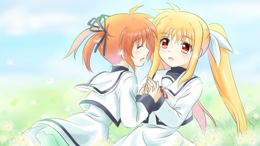 fate testarossa and takamachi nanoha (lyrical nanoha and 2 more) drawn by kerorokjy