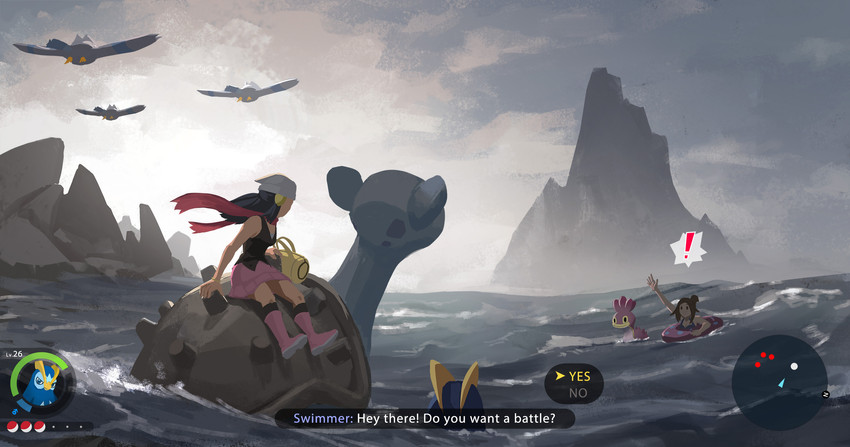 dawn, lapras, wingull, swimmer, prinplup, and 1 more (pokemon and 1 more) drawn by shen_yh