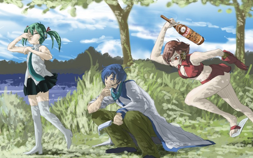 hatsune miku, kaito, and meiko (vocaloid) drawn by bear_(qma)