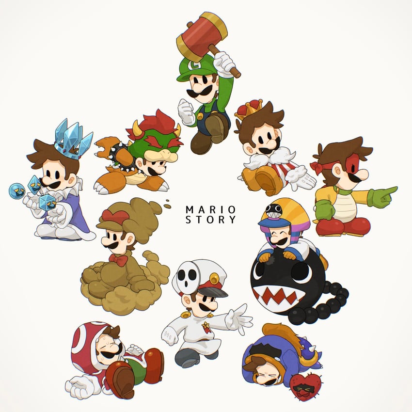 luigi, bowser, chain chomp, tubba blubba, tubba's heart, and 8 more (mario and 2 more) drawn by mimimi_(mimimim9999)