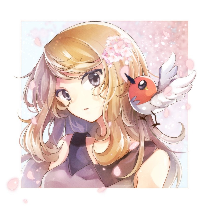serena and fletchling (pokemon and 1 more) drawn by yomogi_(black-elf)