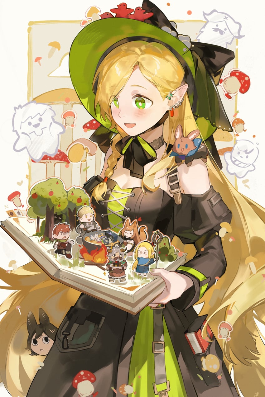 amiya, marcille donato, laios touden, senshi, chilchuck tims, and 2 more (arknights and 1 more) drawn by amukeer