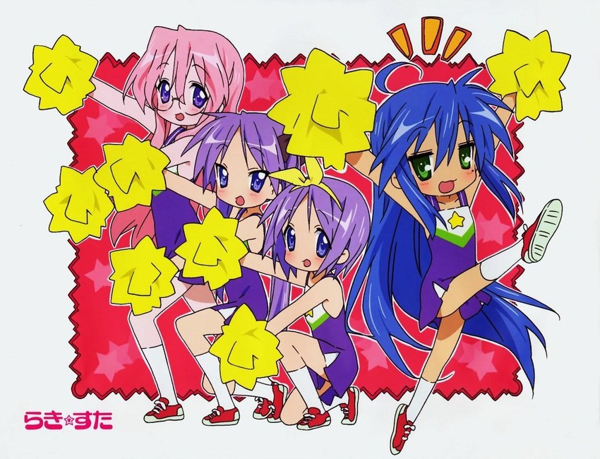 hiiragi kagami, izumi konata, hiiragi tsukasa, and takara miyuki (lucky star) drawn by horiguchi_yukiko